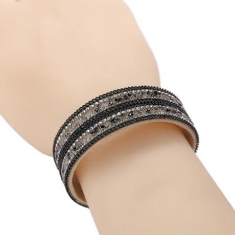 FASHION VELVET LEATHER INLAY CHAIN BRACELET FOR GIRLS (BLACK)