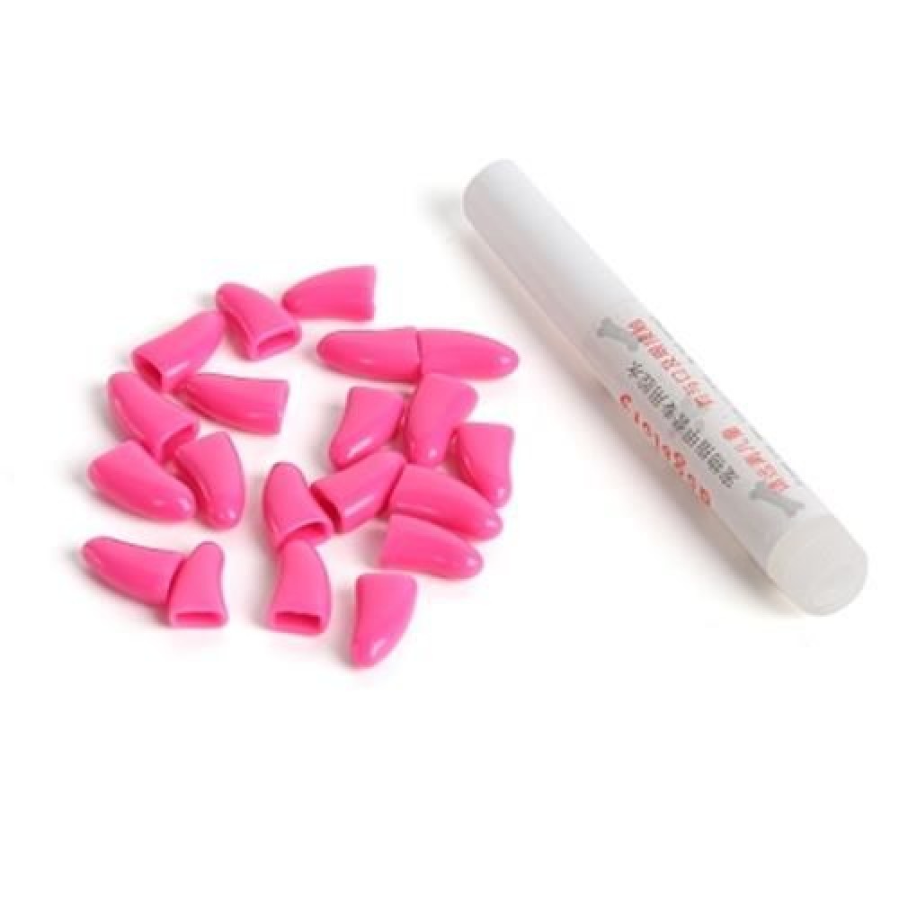 20PCS SOFT NON-TOXIC PET DOG NAIL CAP WITH ADHESIVE GLUE (PLUM)