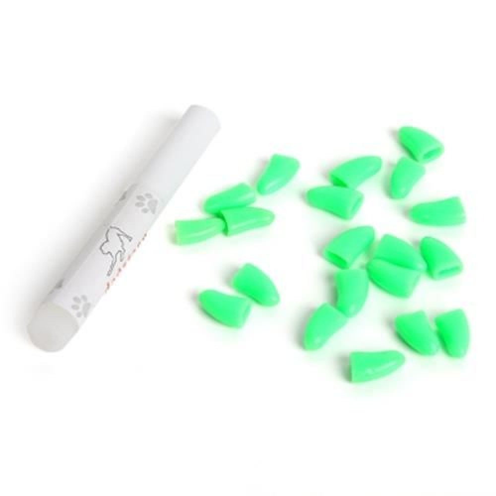 20PCS SOFT NON-TOXIC PET DOG NAIL CAP WITH ADHESIVE GLUE (GREEN)