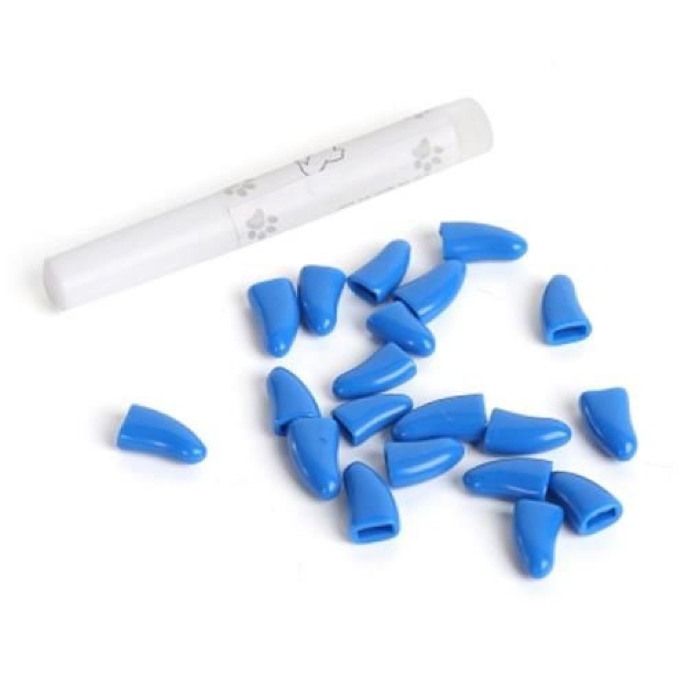 20PCS SOFT NON-TOXIC PET DOG NAIL CAP WITH ADHESIVE GLUE (BLUE)