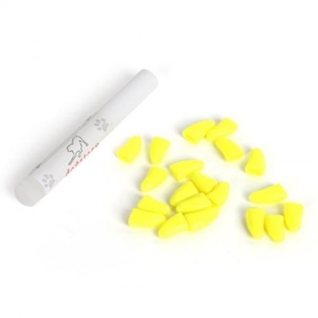 20PCS SOFT NON-TOXIC PET DOG NAIL CAP WITH ADHESIVE GLUE (YELLOW)