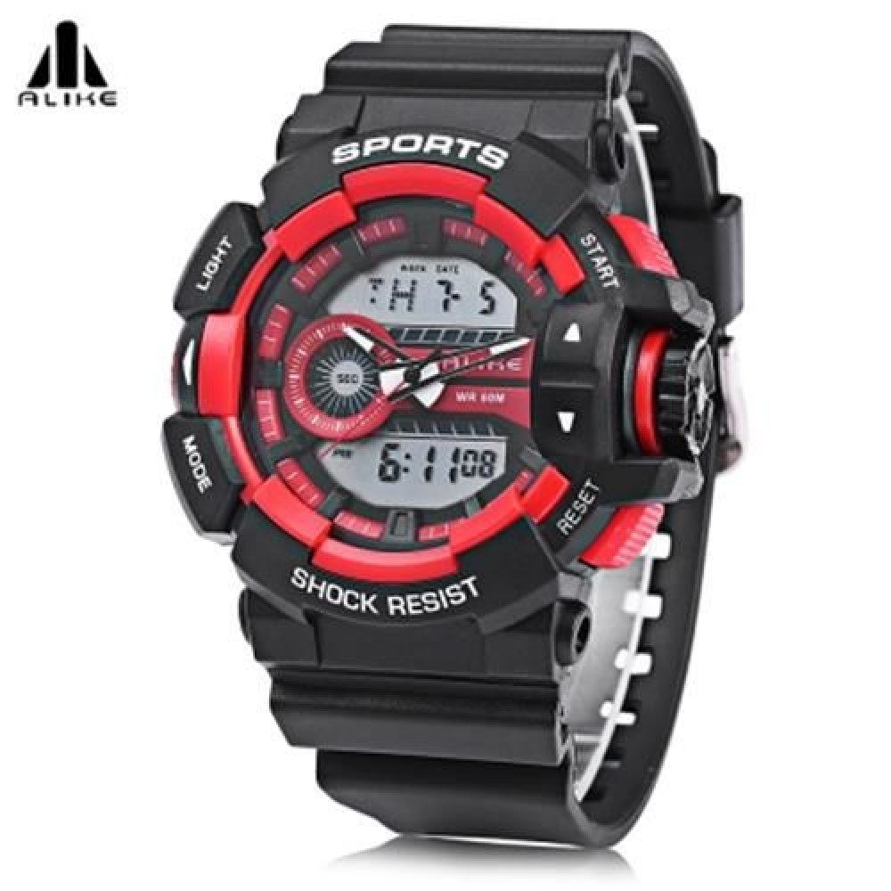 ALIKE AK14111 MALE DUAL MOVT SPORT WATCH ALARM CHRONOGRAPH CALENDAR MEN WRISTWATCH (RED) ALIKE AK14111 MALE DUAL MOVT SPORT WATCH ALARM CHRONOGRAPH CALENDAR MEN WRISTWATCH (RED)