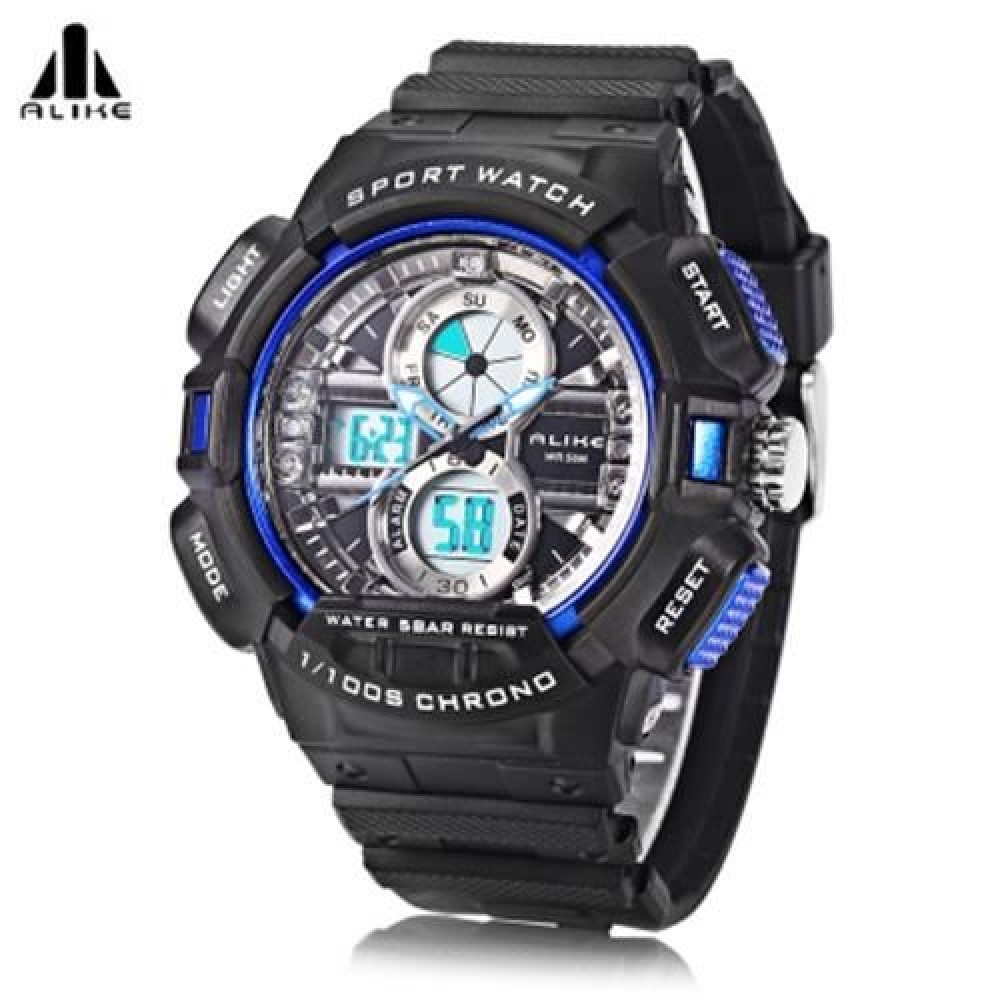 ALIKE AK16127 DUAL MOVT SPORT WATCH CALENDAR STOPWATCH ALARM WRISTWATCH FOR MEN (BLUE)
