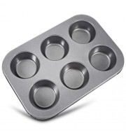 6 CUPS NON-STICK STEEL MUFFIN CUPCAKE PAN EGG TART MOLD (DEEP GRAY)