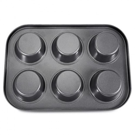 6 CUPS NON-STICK STEEL MUFFIN CUPCAKE PAN EGG TART MOLD (DEEP GRAY)