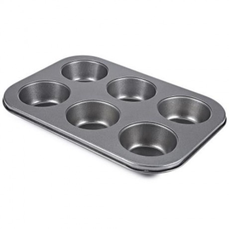 6 CUPS NON-STICK STEEL MUFFIN CUPCAKE PAN EGG TART MOLD (DEEP GRAY)