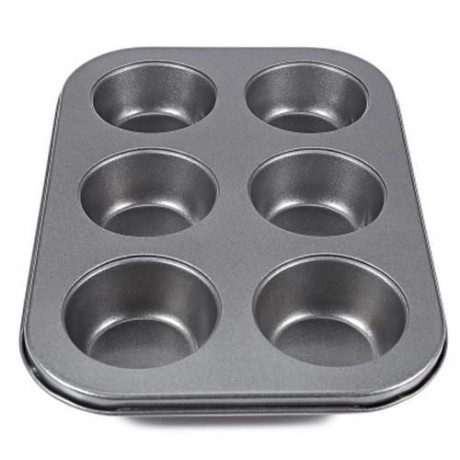 6 CUPS NON-STICK STEEL MUFFIN CUPCAKE PAN EGG TART MOLD (DEEP GRAY)