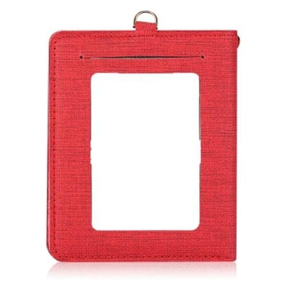 DETACHABLE NECK STRAP PU LEATHER MAGNET CARD HOLDER UNISEX LIGHT WALLET (RED)