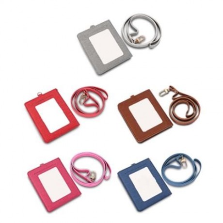 DETACHABLE NECK STRAP PU LEATHER MAGNET CARD HOLDER UNISEX LIGHT WALLET (RED)