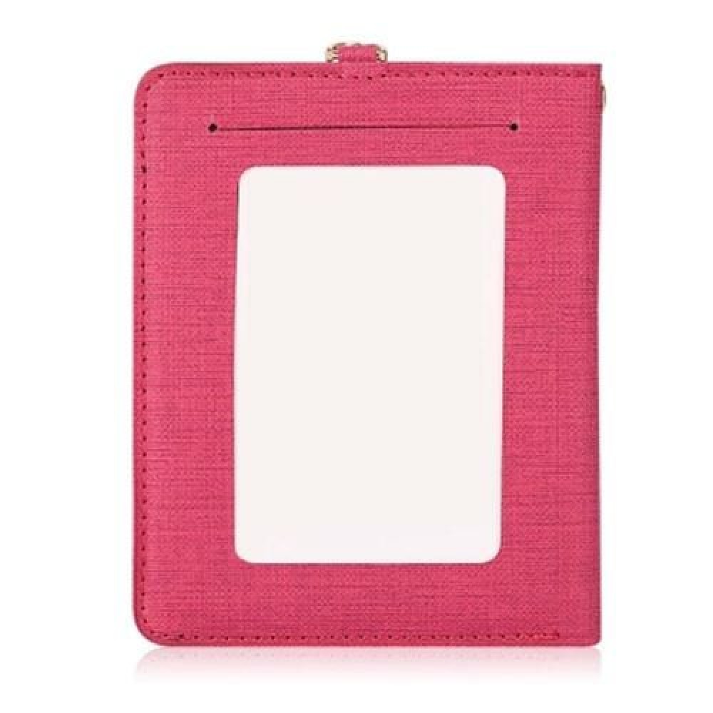 DETACHABLE NECK STRAP PU LEATHER MAGNET CARD HOLDER UNISEX LIGHT WALLET (ROSE RED)
