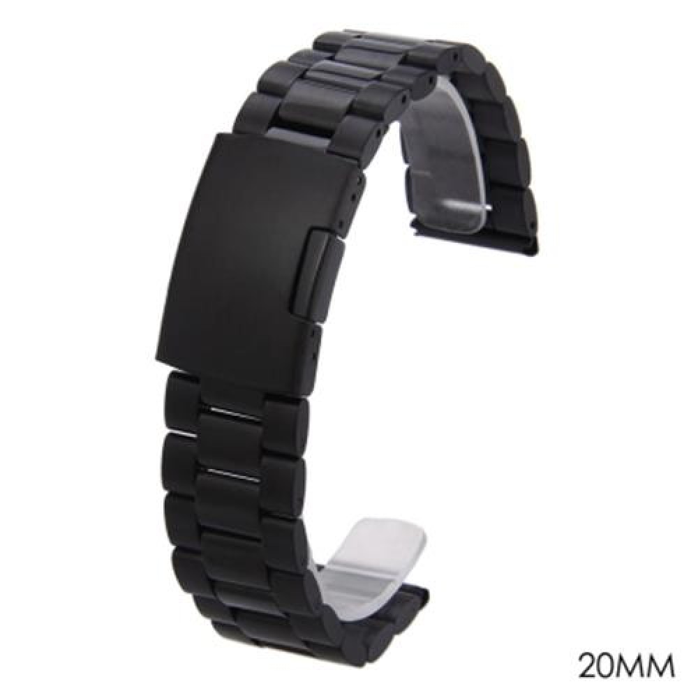 22MM STAINLESS STEEL WATCH BAND FOLDING CLASP STRAP (BLACK)