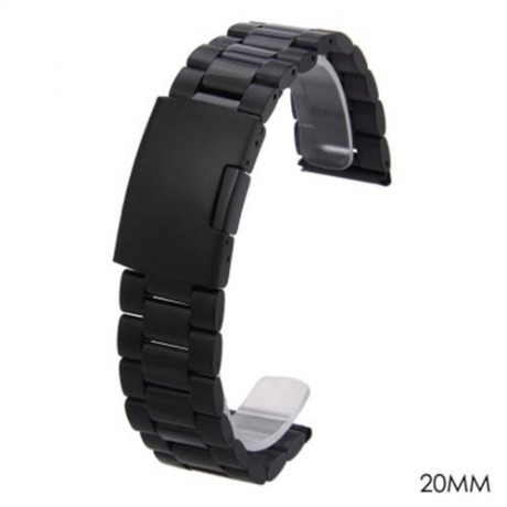 22MM STAINLESS STEEL WATCH BAND FOLDING CLASP STRAP (BLACK)