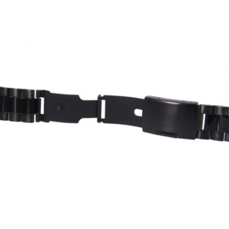 22MM STAINLESS STEEL WATCH BAND FOLDING CLASP STRAP (BLACK)