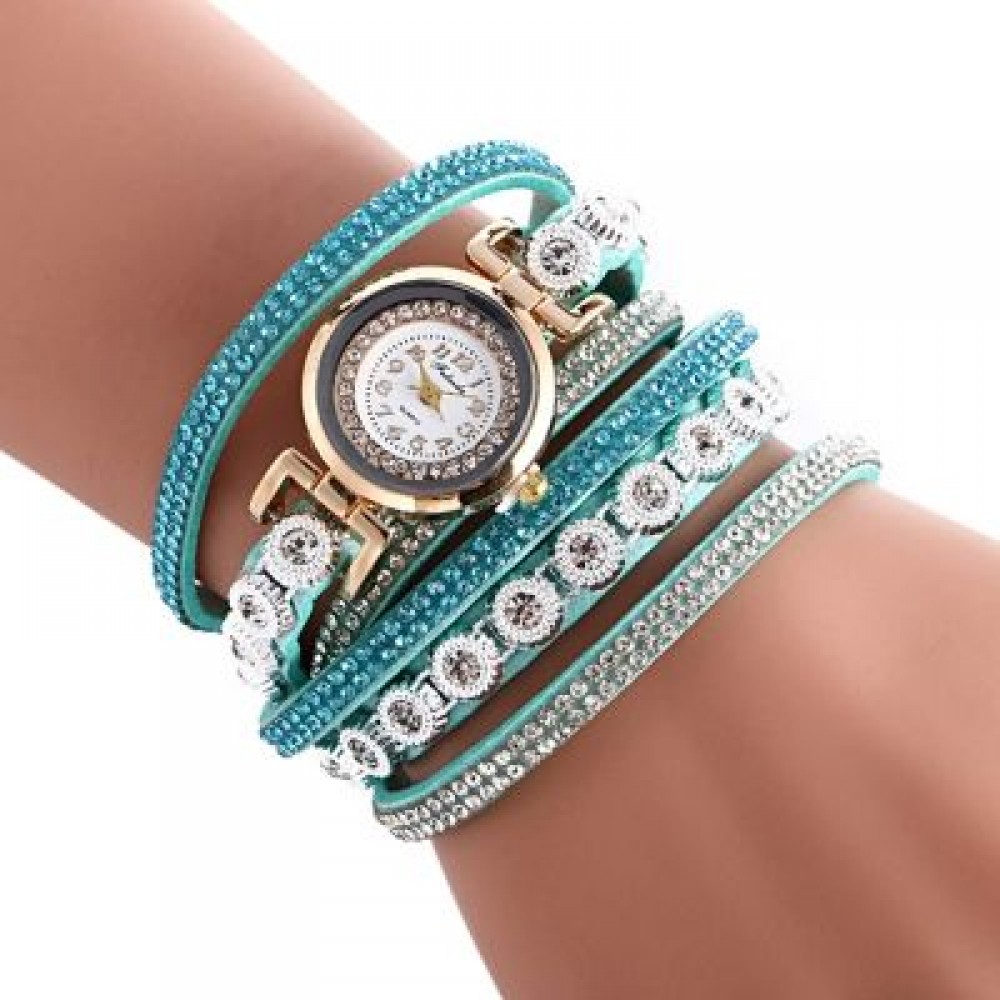 FULAIDA Women Quartz Rhinestone Bracelet Wristwatch (BLUE)