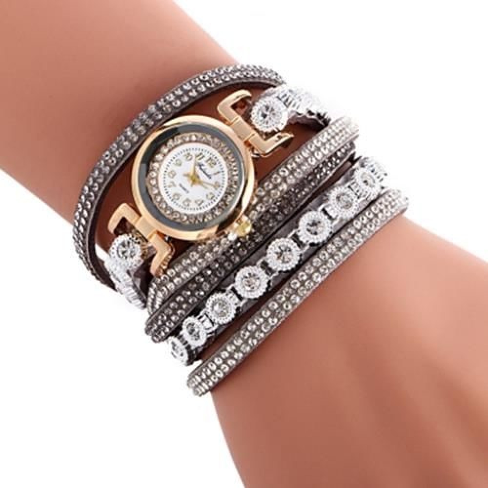 FULAIDA WOMEN QUARTZ RHINESTONE BRACELET WRISTWATCH (GRAY)