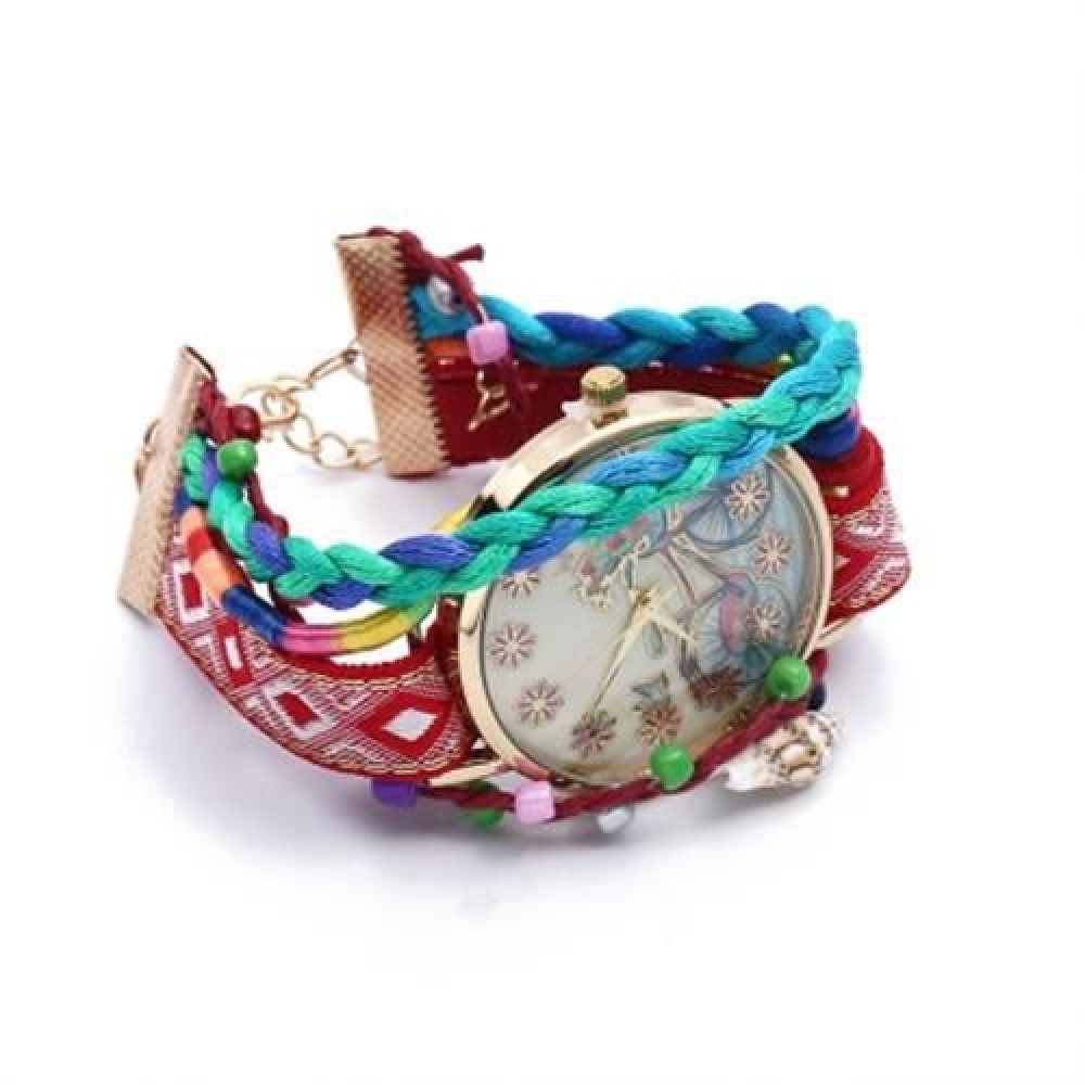 WOMEN QUARTZ BIKE PATTERN WATCH (ROSE RED)
