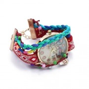 WOMEN QUARTZ BIKE PATTERN WATCH (ROSE RED)