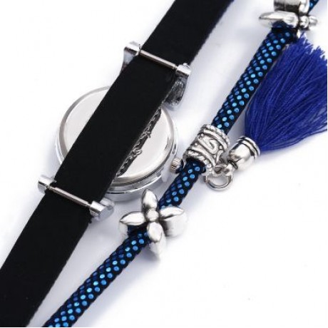FULAIDA Women Quartz Rhinestone Tassel Bangle Wristwatch (SAPPHIRE BLUE)
