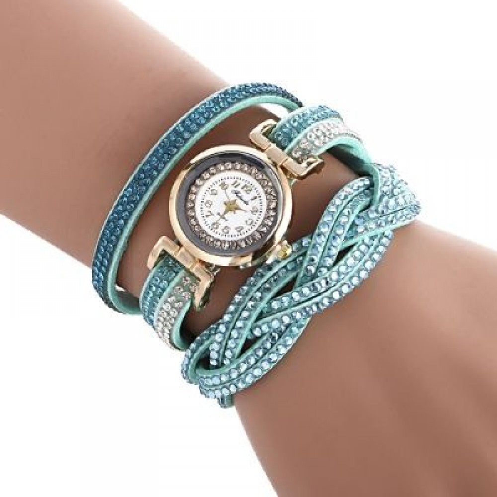 Fulaida Women Quartz Rhinestone Wristwatch Bracelet (BLUE)