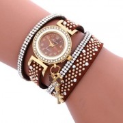 Fulaida Women Quartz Leather Band Rhinestone Watch (BROWN)