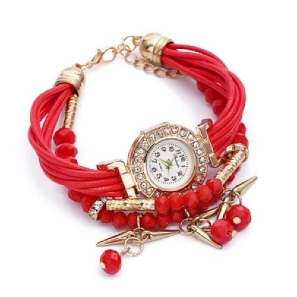 FULAIDA FEMALE QUARTZ RHINESTONE WATCH (RED)