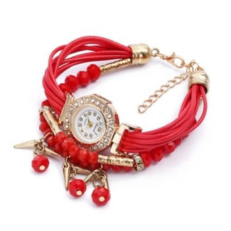 FULAIDA FEMALE QUARTZ RHINESTONE WATCH (RED)