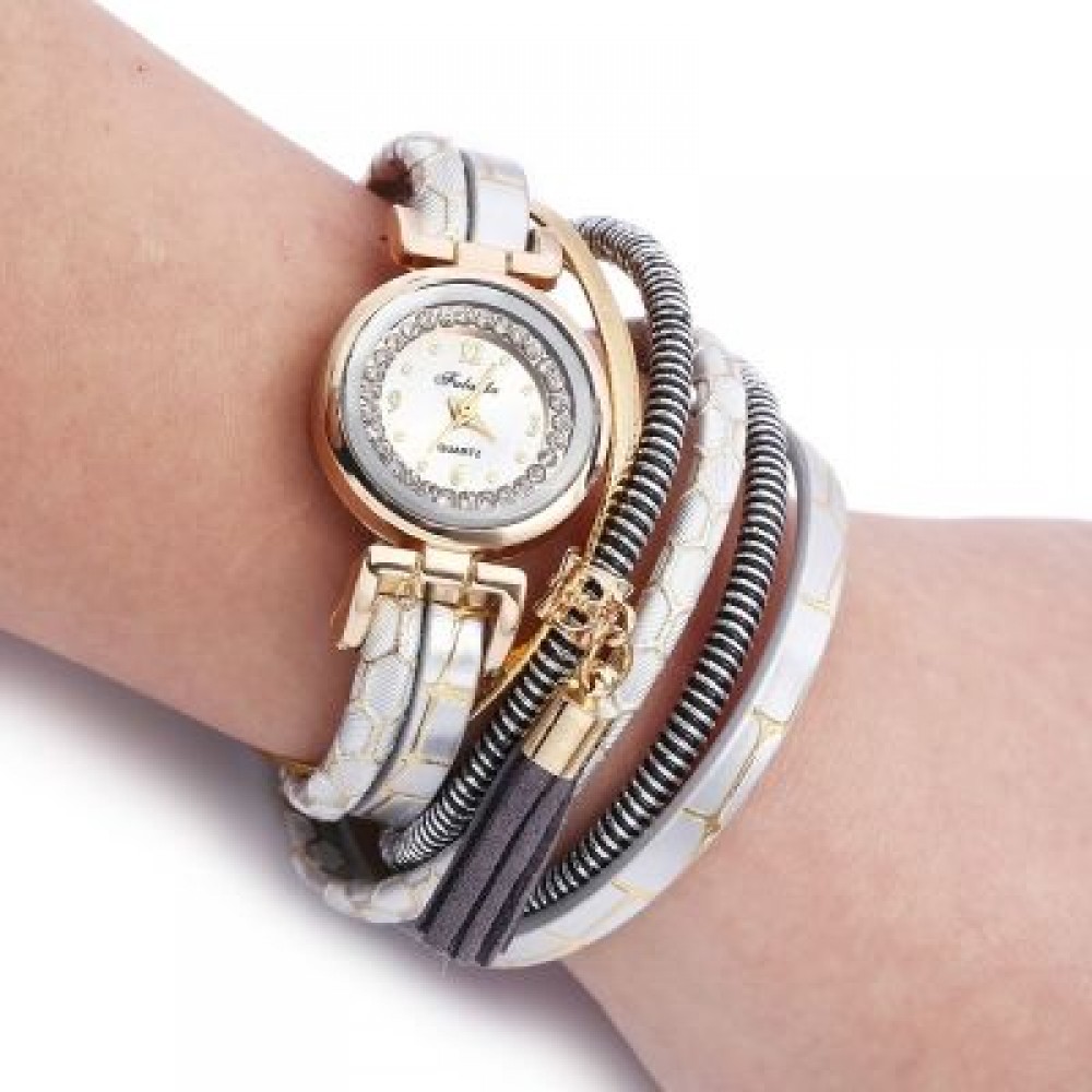 FULAIDA Women Quartz Rhinestone Tassel Decoration Watch (GRAY)