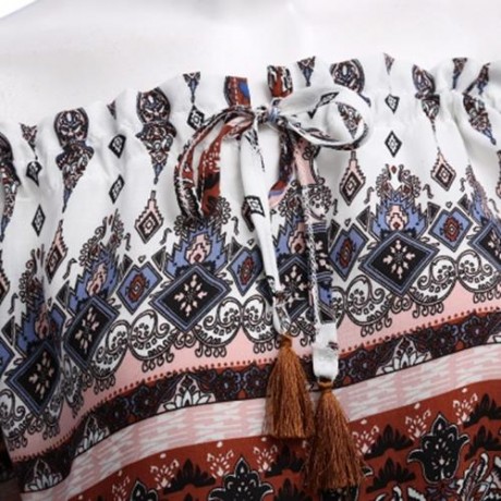 BELL SLEEVE OFF THE SHOULDER PRINT WOMEN CROP TOP WITH SHORTS (WHITE)