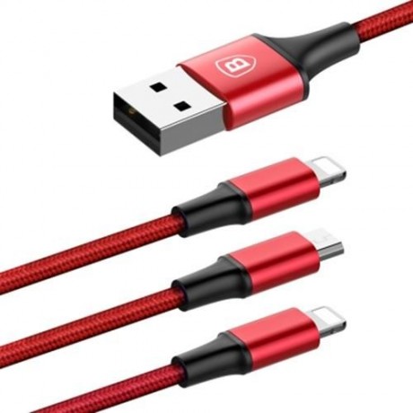 BASEUS RAPID SERIES MICRO USB   DUAL 8 PIN DATA CABLE 1.2M (RED)