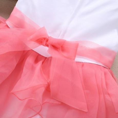 BAIHUI GIRLS SLEEVELESS RUFFLE FLORAL TULLE PRINCESS WEDDING DRESS (WATERMELON RED)