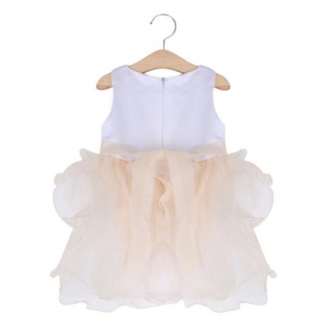 BAIHUI GIRLS SLEEVELESS RUFFLE FLORAL TULLE PRINCESS WEDDING DRESS (CHAMPAGNE)