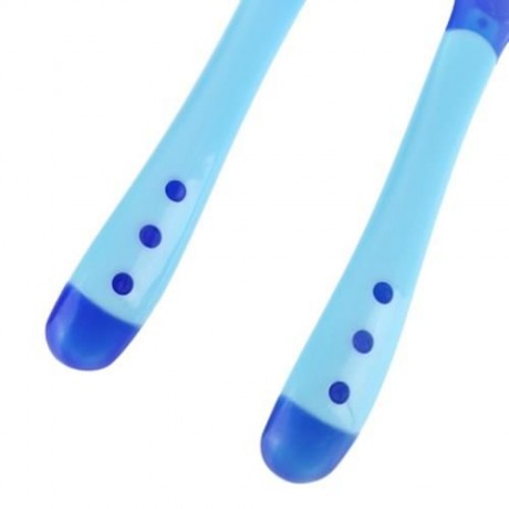BOBEIELEPHANT PORTABLE TEMPERATURE CHANGING COLOR BABIES SILICONE FORK SPOON SET (BLUE)
