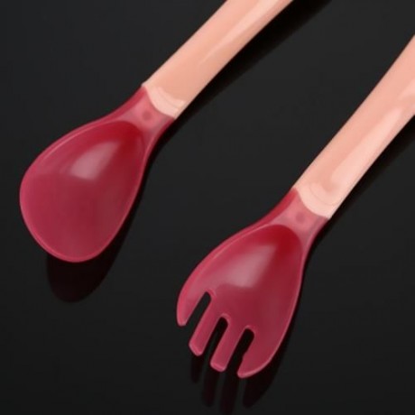 BOBEIELEPHANT PORTABLE TEMPERATURE CHANGING COLOR BABIES SILICONE FORK SPOON SET (RED)