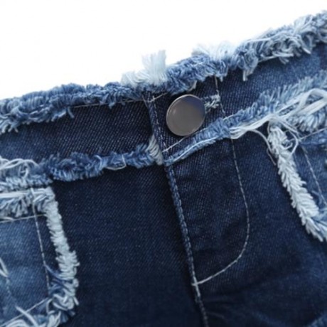 SEXY LOW WAIST LACE-UP FRAYED DENIM WOMEN SHORT JEANS (BLUE)