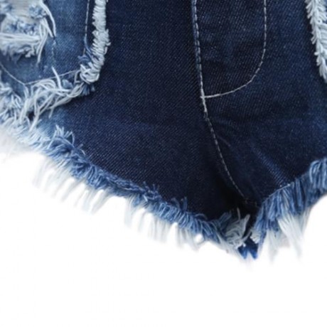 SEXY LOW WAIST LACE-UP FRAYED DENIM WOMEN SHORT JEANS (BLUE)