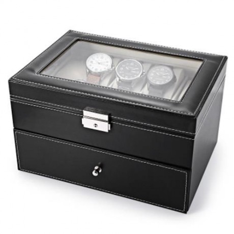 20 GRIDS MULTIFUNCTIONAL DRAWER-STYLE PU WATCH DISPLAY BOX (BLACK)