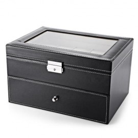 20 GRIDS MULTIFUNCTIONAL DRAWER-STYLE PU WATCH DISPLAY BOX (BLACK)