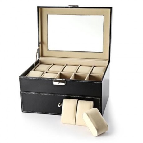 20 GRIDS MULTIFUNCTIONAL DRAWER-STYLE PU WATCH DISPLAY BOX (BLACK)
