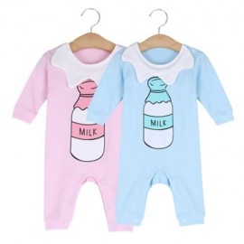 RABBIT BEIEN COTTON CUTE ROUND COLLAR BABY MILK PRINT JUMPSUIT (PINK)
