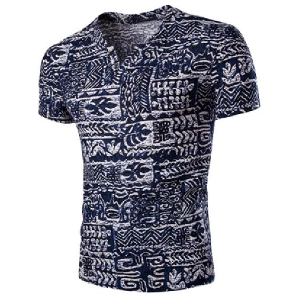 CASUAL V NECK ABSTRACT PRINTING SHORT SLEEVES T-SHIRT FOR MEN (COLORMIX)