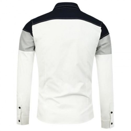 COLOR BLOCK LONG SLEEVE POCKET SHIRT (WHITE)
