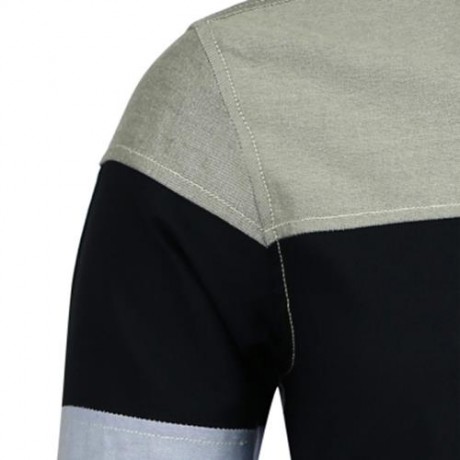 COLOR BLOCK LONG SLEEVE POCKET SHIRT (BLUE)