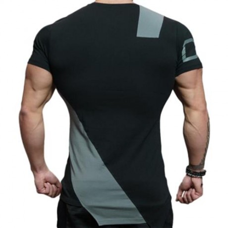 ASYMMETRIC COLOR BLOCK SHORT SLEEVE TEE (GRAY)