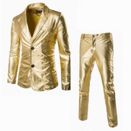 FASHIONABLE SHINNY BLAZER   PANTS TWINSET SUITS FOR MEN (GOLDEN)