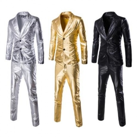 FASHIONABLE SHINNY BLAZER   PANTS TWINSET SUITS FOR MEN (GOLDEN)