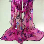 ETHNIC COLORFUL FLOWERS PATTERN COVERED EDGE SOFT SCARF (ROSE RED)
