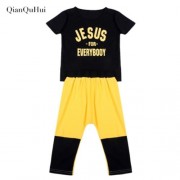 QIANQUHUI CASUAL LETTER PRINT T-SHIRT OVERALLS TWINSET FOR BOYS (BLACK)