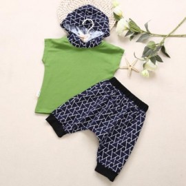 QIANQUHUI 2PCS KIDS SLEEVELESS HOODED TOP PATTERNS TROUSERS (GREEN)