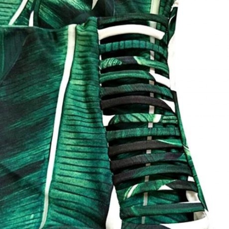 SEXY SPAGHETTI STRAP LEAF PRINT CUT OUT BACKLESS WOMEN SWIMSUIT (GREEN)