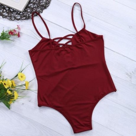 SPAGHETTI STRAP HOLLOW OUT LACE-UP BACKLESS WOMEN SWIMSUIT (BLACK)